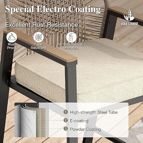 HERA'S HOUSE 5pc Patio Dining Set, 42" Round Table & 4 Rattan Chairs