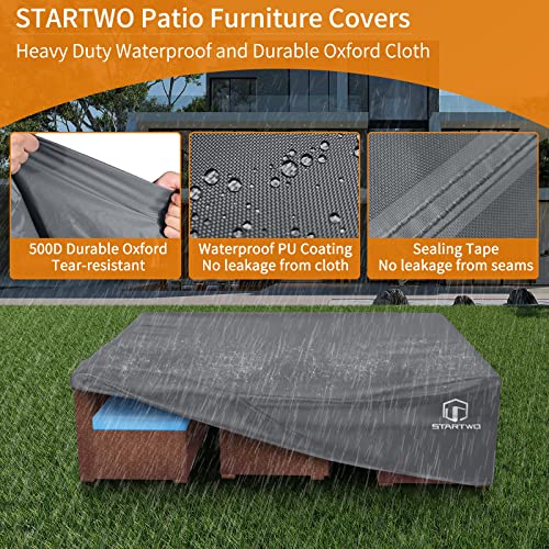 STARTWO Patio Furniture Covers Waterproof Outdoor Lawn Furniture Set Cover for 7-12 Piece Sectional Sofa, Conversation Set Garden Dining Tables Chairs,Grey
