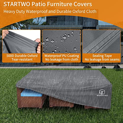 STARTWO Patio Furniture Covers Waterproof Outdoor Lawn Furniture Set Cover for 7-12 Piece Sectional Sofa, Conversation Set Garden Dining Tables Chairs,Grey