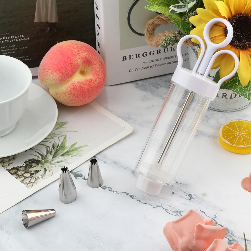 CALIDAKA Dessert Decorating Syring-e Set, Cupcake Frosting Filling Injecto-r with 6 Icing Nozzles,Cake Decorating Gu-n,Cream Piping Syring-e Nozzles Kits for DIY Cake Decorator, White