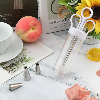 CALIDAKA Dessert Decorating Syring-e Set, Cupcake Frosting Filling Injecto-r with 6 Icing Nozzles,Cake Decorating Gu-n,Cream Piping Syring-e Nozzles Kits for DIY Cake Decorator, White