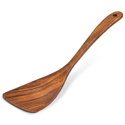 Wooden Spatula for Cooking, Acacia Wood Flat Frying Spatulas, Long Handle Spatula Turner for Non Stick Pans, Non-Scratch, Wooden Kitchen Utensils for Cooking, Frying, Baking