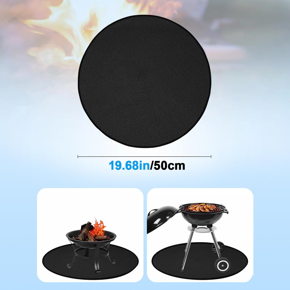 CDLV 20'' Fire Pit Mat for Solo Stove Bonfire, 3-Layer Fireproof Mat for Under Grill Outdoor Tabletop, Grass Deck Patio Outdoor Wood Burning BBQ, Waterproof/Oil-Proof/Anti-Slip, Black