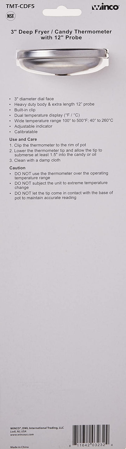 Winco - TMT-CDF5 3-Inch Dial Deep Fry/Candy Thermometer with 12-Inch Probe