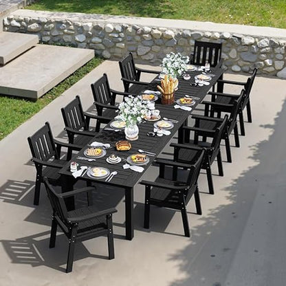 YEFU Outdoor Patio Dining Sets: Outdoor Furniture 12 Piece Dining Table Set for 10 with Umbrella Hole & Aluminum Frame - All Weather Patio 2 Table and 10 Chairs for Outside Backyard/Porch/Deck Black