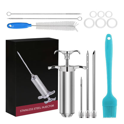 Marinade-Syringe-Stainless Meat Injector Syringe Set - Marinade Injector Syringe with 3 Professional Meat Injector Needles for BBQ Grill, Turkey Injector Syringe, Tender Meat for Smoker & Brisket