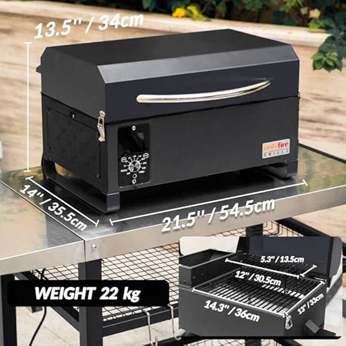 ONLYFIRE GRILLS BBQ Wood Pellet Grill Smoker with Meat Probe, 2 Tiers Cooking Area, Portable Tabletop Grilling Stove for Outdoor Kitchen Cooking Smoke and Roast, RV Camping, Black GS314