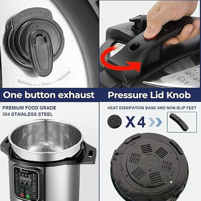 CAZACHEF 12L stainless steel Pressure Cooker | 24-hour Presetting electric rice cooker, 14 in 1 slow cooker with temperature control | LED Multifunction Steamer, Food Warmer with nonstick pot