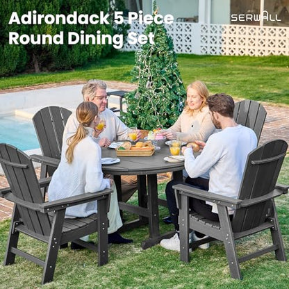 SERWALL 5-Piece Patio Dining Set, 45" Table & 4 Adirondack Chairs, Grey