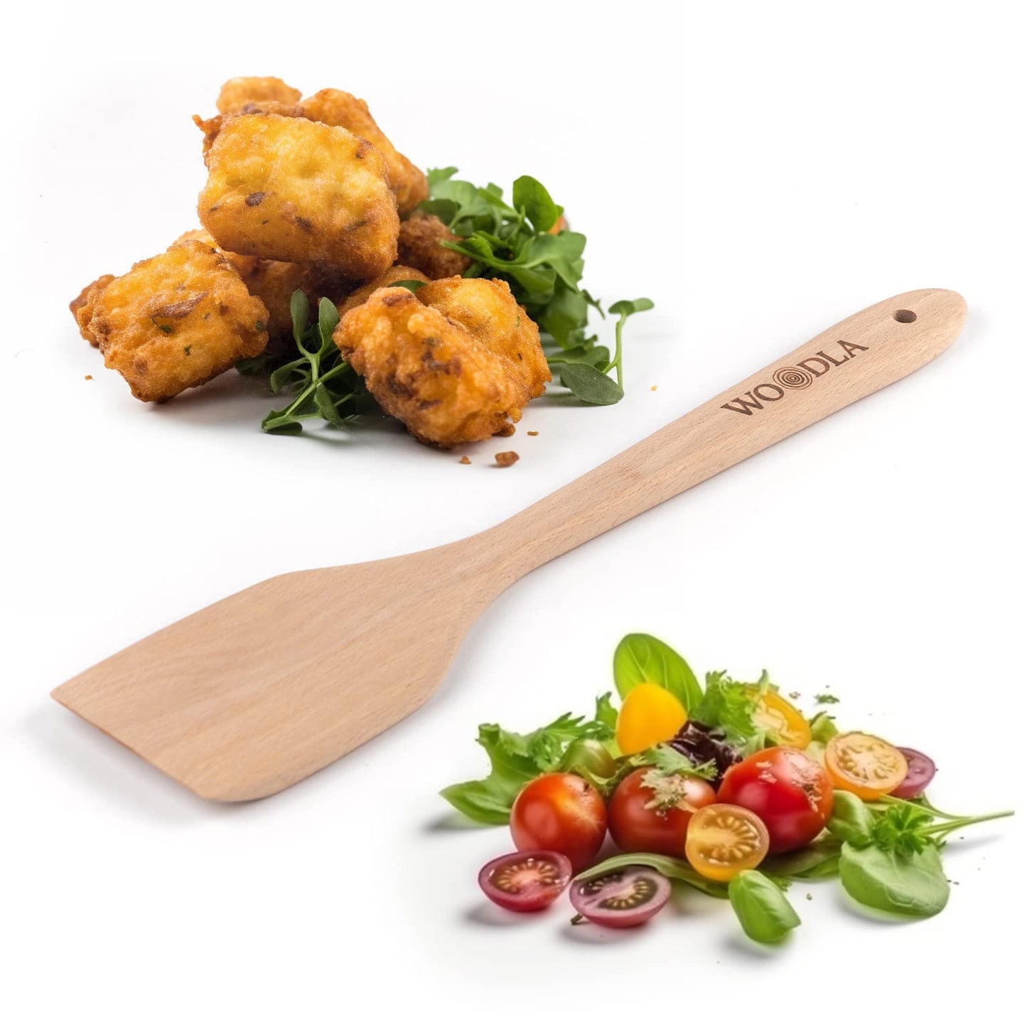 Woodla Wood Spatula Non Scratch Wooden Turner for Cast Iron & Nonstick Cookware Flat Long Handle Kitchen Utensil 14 Inch, Beech