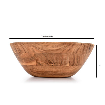 Samhita Acacia Wood Fruit Bowl for Fruits or Salads,Serving Dish Looks Absolute Beautiful With Your Kitchen (10" x 10" X 4")