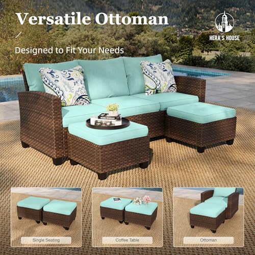 HERA'S HOUSE Swivel Glide Patio Furniture Set with Fire Pit Table Wicker