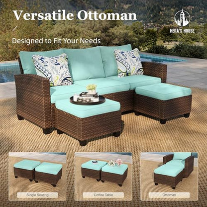 HERA'S HOUSE Swivel Glide Patio Furniture Set with Fire Pit Table Wicker