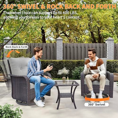 Gotland 9 Pieces Patio Furniture Set with 2 Swivel Chairs, 7-Seater Patio Furniture in 4 Combinations with Wide Armrests 29.5'' High Backrest, Wicker Outdoor Sectional for Deck Garden Pool Gray