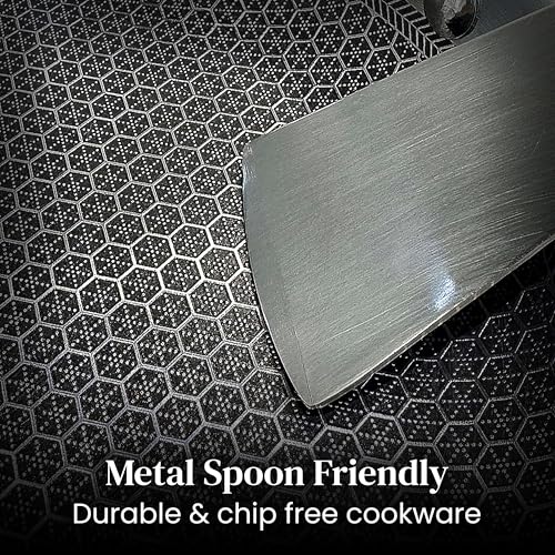 Culinr™ 9” Inch Hexagon Surface Hybrid Stainless Steel Frying Pan with Glass Lid, Oven and Dishwasher Safe, Non-Toxic PFOA Free, Compatible with All Stovetops