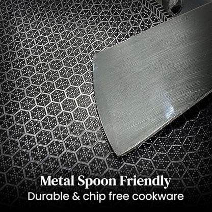 Culinr™ 9” Inch Hexagon Surface Hybrid Stainless Steel Frying Pan with Glass Lid, Oven and Dishwasher Safe, Non-Toxic PFOA Free, Compatible with All Stovetops
