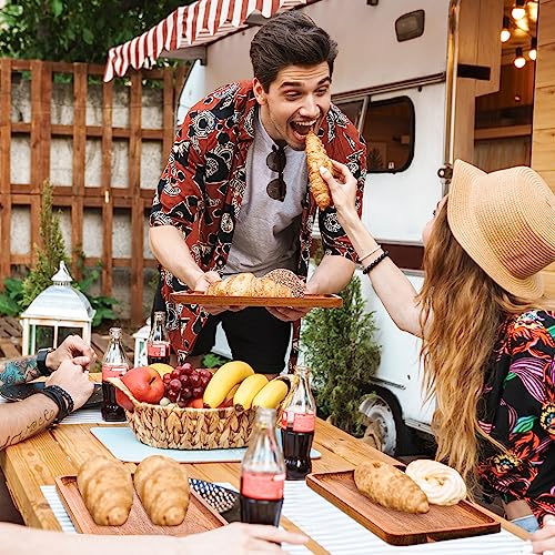 Roshtia 12 Pcs Acacia Wood Serving Tray Rectangular Wooden Serving Platter Christmas Dinner Plates Wood Cheese Charcuterie Board for Food Vegetable, Charcuterie, Appetizer (8'' X 12'' X 0.6'')
