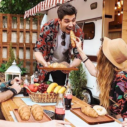 Roshtia 12 Pcs Acacia Wood Serving Tray Rectangular Wooden Serving Platter Christmas Dinner Plates Wood Cheese Charcuterie Board for Food Vegetable, Charcuterie, Appetizer (8'' X 12'' X 0.6'')