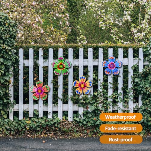 Giyyomtr Metal Flowers Wall Decor - 4pcs 6.2'' Metal Wall Art Hanging Decorations for Outdoor Fence Garden Yard Patio Exterior Wall Decor
