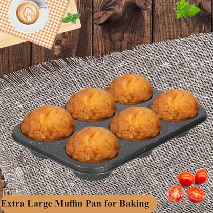 Walooza Jumbo Muffin Pan 2 Pack, Nonstick 6 Cup Muffin Tin, Extra Large Cupcake Pan for Baking, Giant Muffin & Cupcake Mold, Carbon Steel Muffin Tins, 3.3'' Cup Diameter
