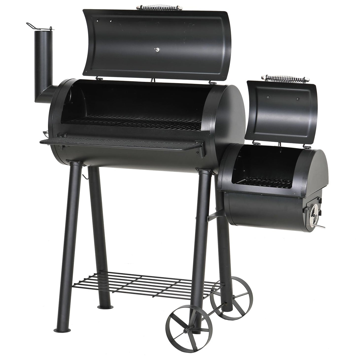 GREEN PARTY BBQ Charcoal Grill with Offset Smoker, 2 in 1 Smoker and Charcoal Grill combo, 512 Square Inch Space Barrel Charcoal Smoker Grill for Outdoor Camping Patio Backyard Cooking, Medium