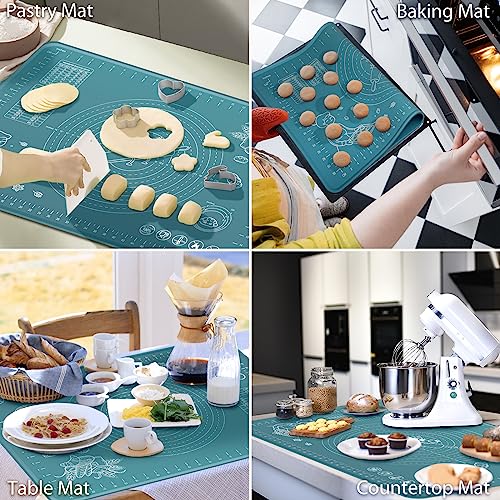Silicone Pastry Mat 32" x 24" Extra Thick Non Stick Baking Mat with Measurements and Edge Heightening, Food Grade Silicone Rolling Mat for Pastry, Bread, Cookies, Pizza, Fondant, Pasta