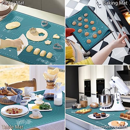 Silicone Pastry Mat 32" x 24" Extra Thick Non Stick Baking Mat with Measurements and Edge Heightening, Food Grade Silicone Rolling Mat for Pastry, Bread, Cookies, Pizza, Fondant, Pasta