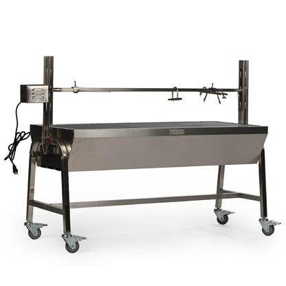 Ash & Ember 13W Stainless Steel Rotisserie Grill, Rated 85 LB for Medium Game, 4 RPM Rotation Speed, Outdoor Grill with Dual Prong Spit Rod, Single Leg Bracket, and Spine Fork
