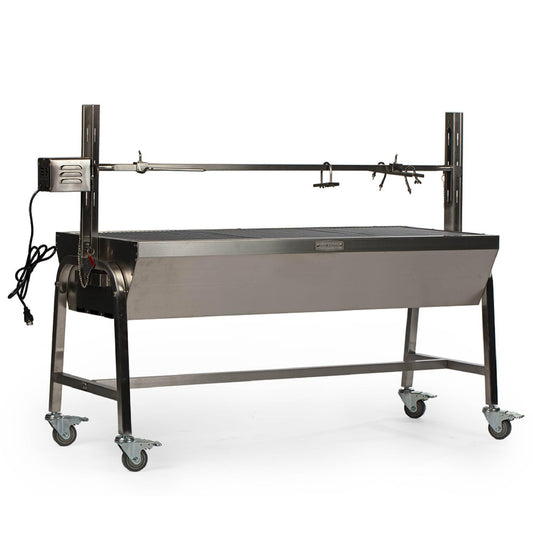 Ash & Ember 13W Stainless Steel Rotisserie Grill, Rated 85 LB for Medium Game, 4 RPM Rotation Speed, Outdoor Grill with Dual Prong Spit Rod, Single Leg Bracket, and Spine Fork