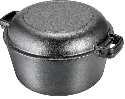 TLGREEN Cast Iron Dutch Oven Pot with Lid, Pot (5.1QT) and Lid as a Skillet(1.9QT) - Dutch Oven Cast Iron with Silicone Holders, Iron Stand, for Oven, Stove, Grill，Campfire