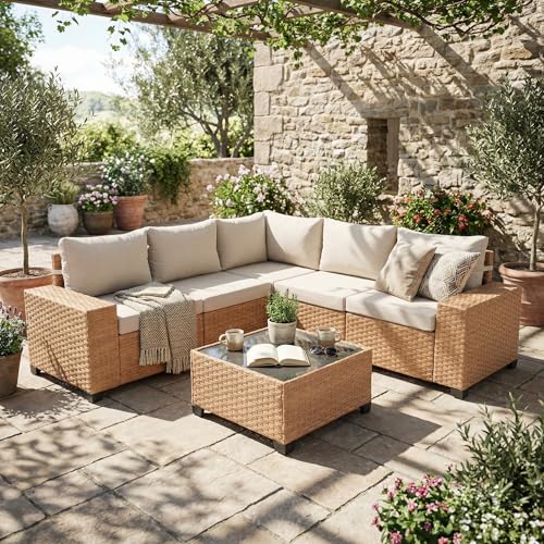 SUNSITT 6-Piece Patio Wicker Sectional Furniture Set, Outdoor Modular Couch
