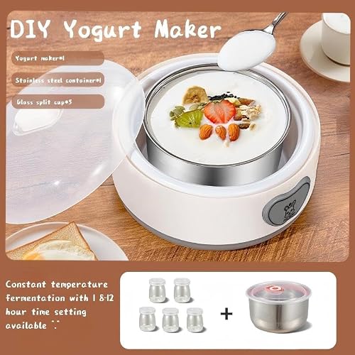Yogurt Maker Machine with 1.2L 304 Stainless Steel Inner Pot & 5 Glass Jars, Automatic Yogurt Maker with Timer & Constant Temperature, 110V DIY Greek Yogurt Maker for Homemade Pure & Healthy Yogurt