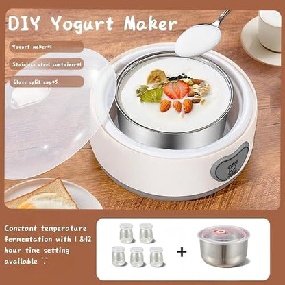 Yogurt Maker Machine with 1.2L 304 Stainless Steel Inner Pot & 5 Glass Jars, Automatic Yogurt Maker with Timer & Constant Temperature, 110V DIY Greek Yogurt Maker for Homemade Pure & Healthy Yogurt