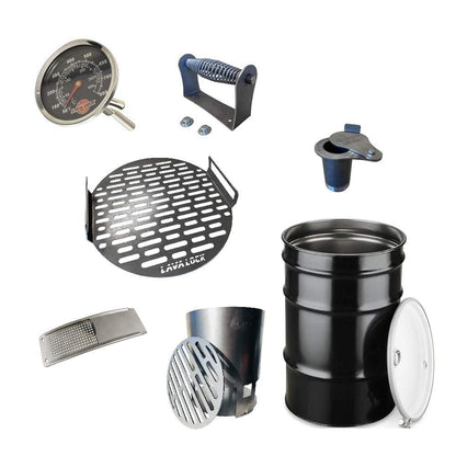LavaLock DIY 30 Gallon Premium UDS Smoker Kit COMPLETE with DRUM, Charcoal Basket, Cooking Grate, Intake, Smoke Stack, Thermometer, Lid Handle UDS KIT