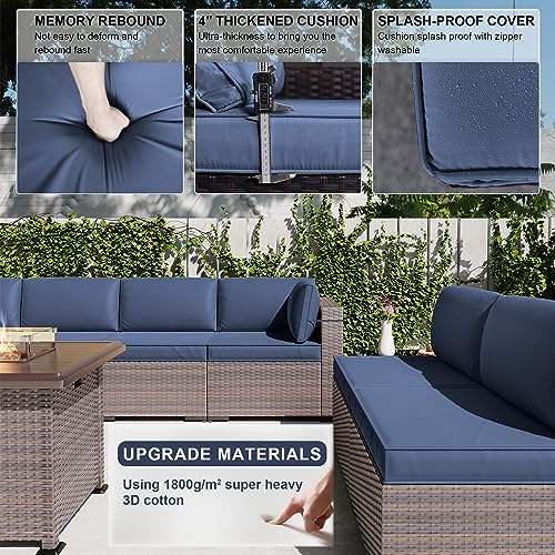 Kullavik 15 Piece Outdoor Wicker Patio Furniture Set with Fire Pit Table