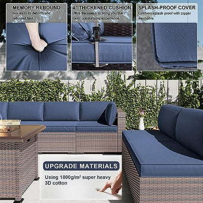 Kullavik 15 Piece Outdoor Wicker Patio Furniture Set with Fire Pit Table