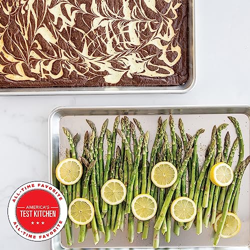 Nordic Ware Naturals Half Sheet Set - USA Made Aluminum Commercial Quality Sheet Pan for Baking or Roasting, Encapsulated Galvanized Steel Rim Prevents Warping, 2pk Half + Lid