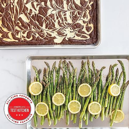 Nordic Ware Naturals Half Sheet Set - USA Made Aluminum Commercial Quality Sheet Pan for Baking or Roasting, Encapsulated Galvanized Steel Rim Prevents Warping, 2pk Half + Lid