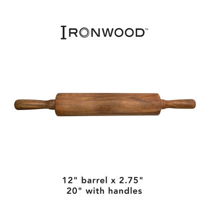 Ironwood Gourmet Acacia Wood Rolling Pine, 12" barrel x 2.75"