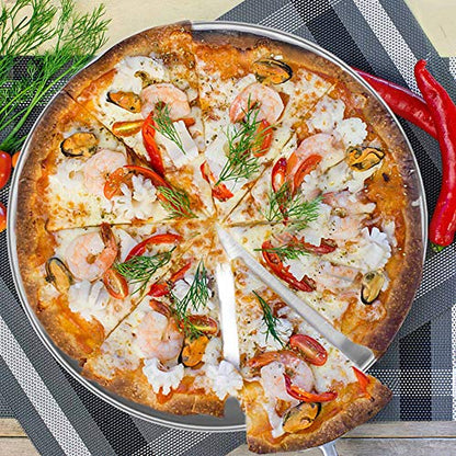 TeamFar Pizza Pan, Stainless Steel 12 Inch Pizza Pan Tray Round Pizza Oven Baking Pan, Healthy & Heavy Duty, Dishwasher Safe & Easy Clean