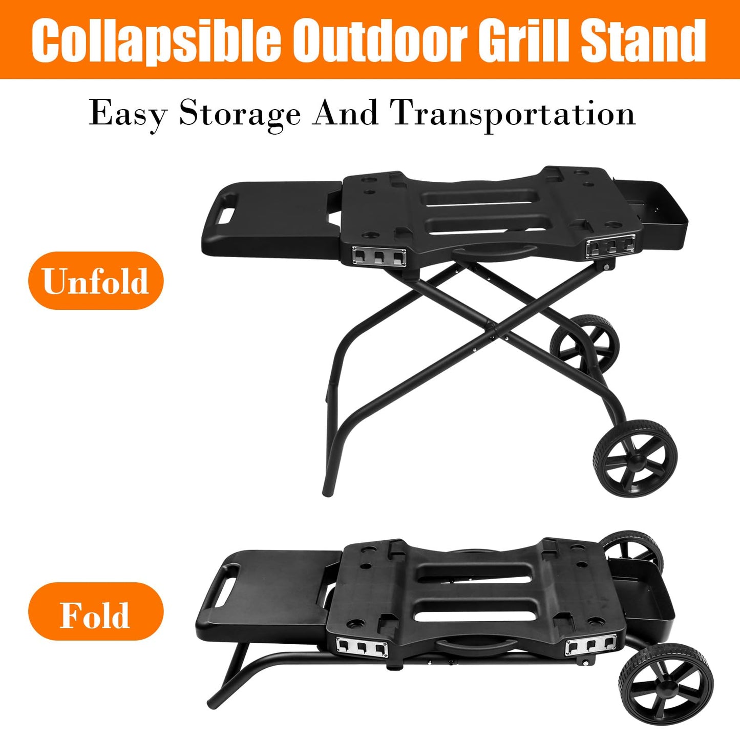 GRILL FORCE Portable Grill Cart for Ninja OG701 OG751, Collapsible Outdoor Grill Stand for Ninja Woodfire Grill, Fits Ninja OG700 Series, Traeger Ranger,Pit Boss 10697/10724 and 22" Blackstone Griddle