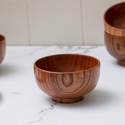 Cospring Handmade Wood Bowl, Mug, for Rice, Soup, Dip, Coffee, Tea, Decoration (4PCS Jujube Bowls, M: 4.5'' Dia x 2.6'' High)