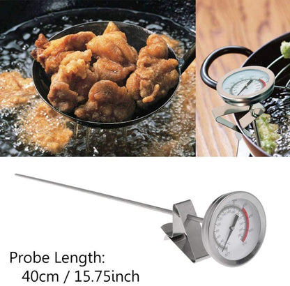 Deep Fryer/Candy/Turkey Thermometer with Clip&15 inch stem - Professional Kitchen Pot Fryer,Stainless Steel Fry Oil Thermometer for Frying,Candy and Meat Cooking