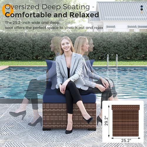 UDPATIO Furniture Set with Fire Pit Table, 8 Piece Sectional Sofas, All-Weather Wicker Conversation for Garden, Backyard, Navy Blue