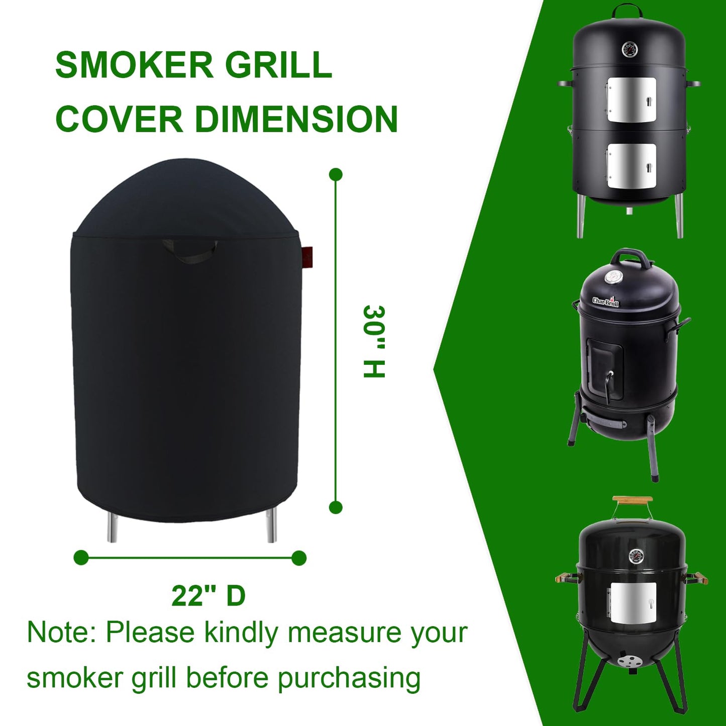 Outdoor Round Smoker Cover Fits Realcook Realcook 17" Smoker, Char-Broil 16" Bullet Smoker, Cuisinart COS-116 Vertical Charcoal Smoker,Joyagrill 17-1/2" Smoker Grill (22" D x 30" H)