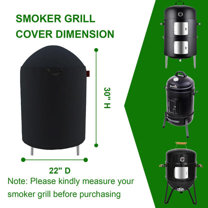 Outdoor Round Smoker Cover Fits Realcook Realcook 17" Smoker, Char-Broil 16" Bullet Smoker, Cuisinart COS-116 Vertical Charcoal Smoker,Joyagrill 17-1/2" Smoker Grill (22" D x 30" H)