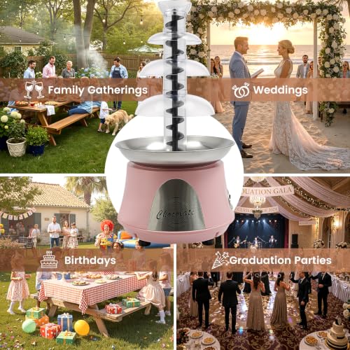 Chocolate Fountain, 4 Tier 110V Electric Chocolate Fondue Fountain Machine for Nacho Cheese, Chocolate Sauce, Wedding, Party (Pink)