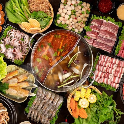 Tofficu 12.20 Inch Stainless Steel Hot Pot with Divider Dual Section Pan for Family Hotpot Cooking on Gas and Induction Stoves Divided Stockpot
