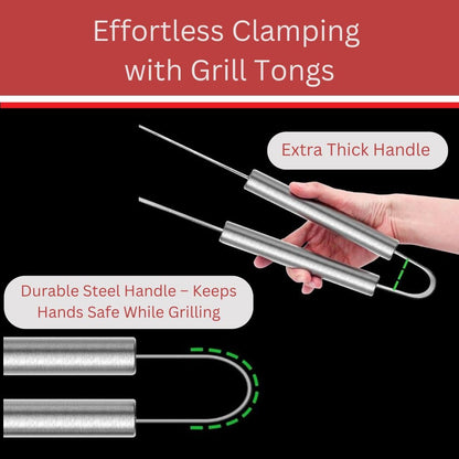Stainless Steel BBQ Grill Tool Set - Barbecue Accessories & Utensils Sets - 4 Piece Spatula, Tongs, Cleaning Brush, Fork 13"/13.5"- Barbeque Tools Kit - Gift for Grilling Lover Men Outdoor & Kitchen