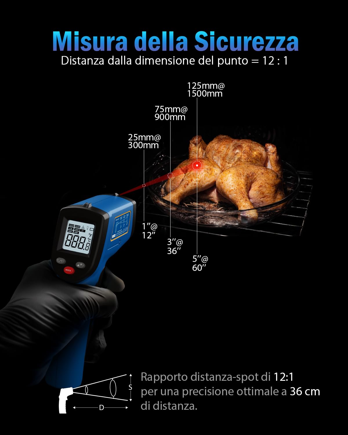 Benetech Infrared Thermometer Laser Temperature Gun, Digital Surface Heat Temp Gun Non-Contact for Cooking Food, Pizza Oven, Griddle Meat, Refrigerator, HVAC, Grill, Engine -58℉~986℉ (GM531)